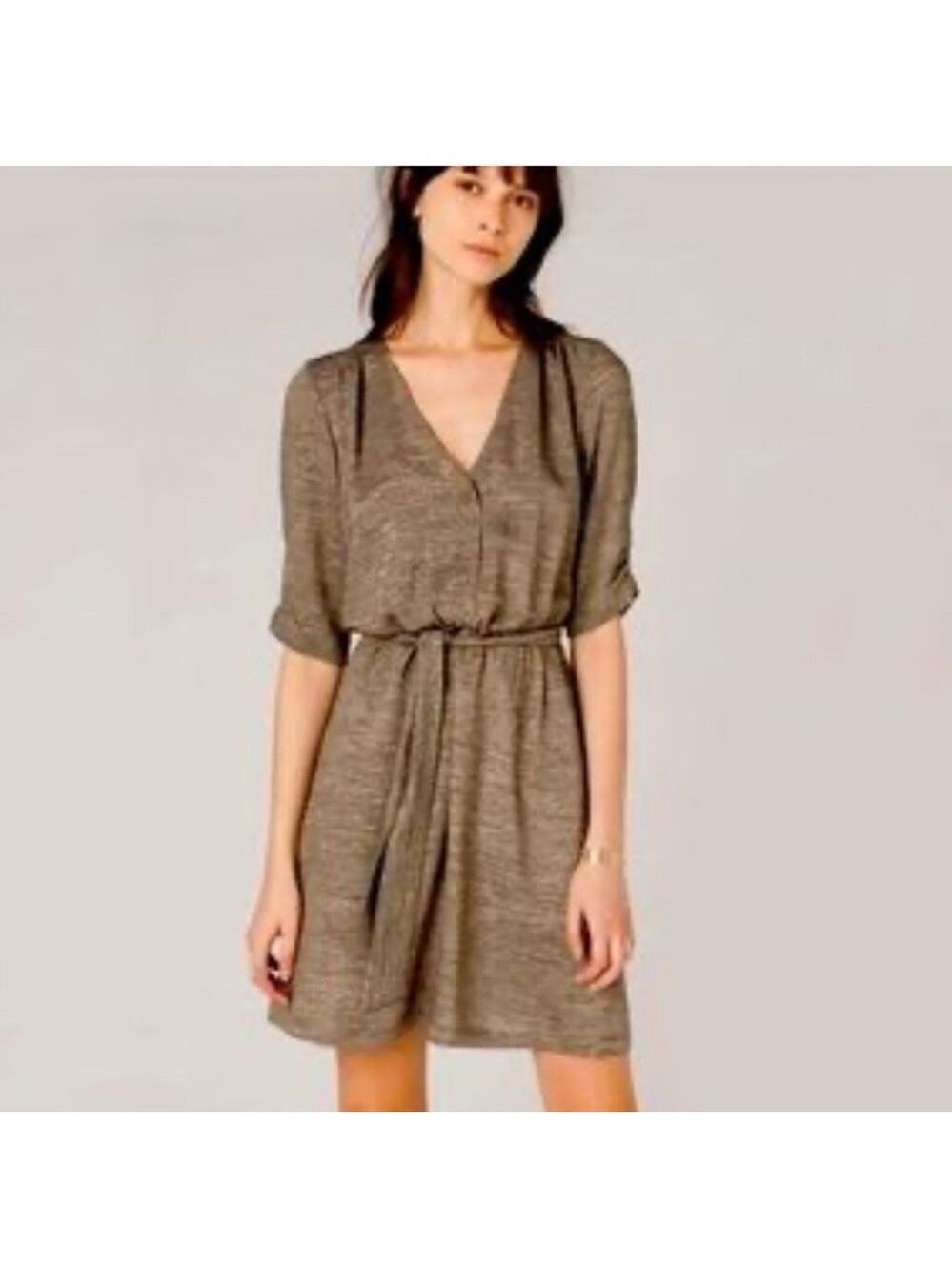 Sessun metallic gold textured belted wrap style Dress extra small